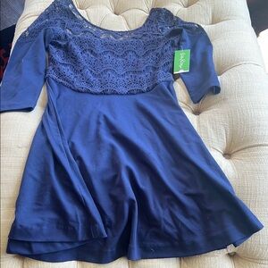 Lilly Pulitzer Blue Formal Fit and Flare Dress with 3/4 Sleeves